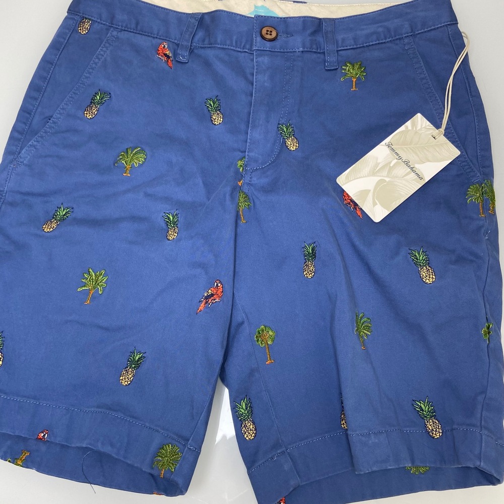 Tommy Bahama Mens 28 Blue Chino Shorts New Boracay Tropic‎ Tossup 9 Embroidered